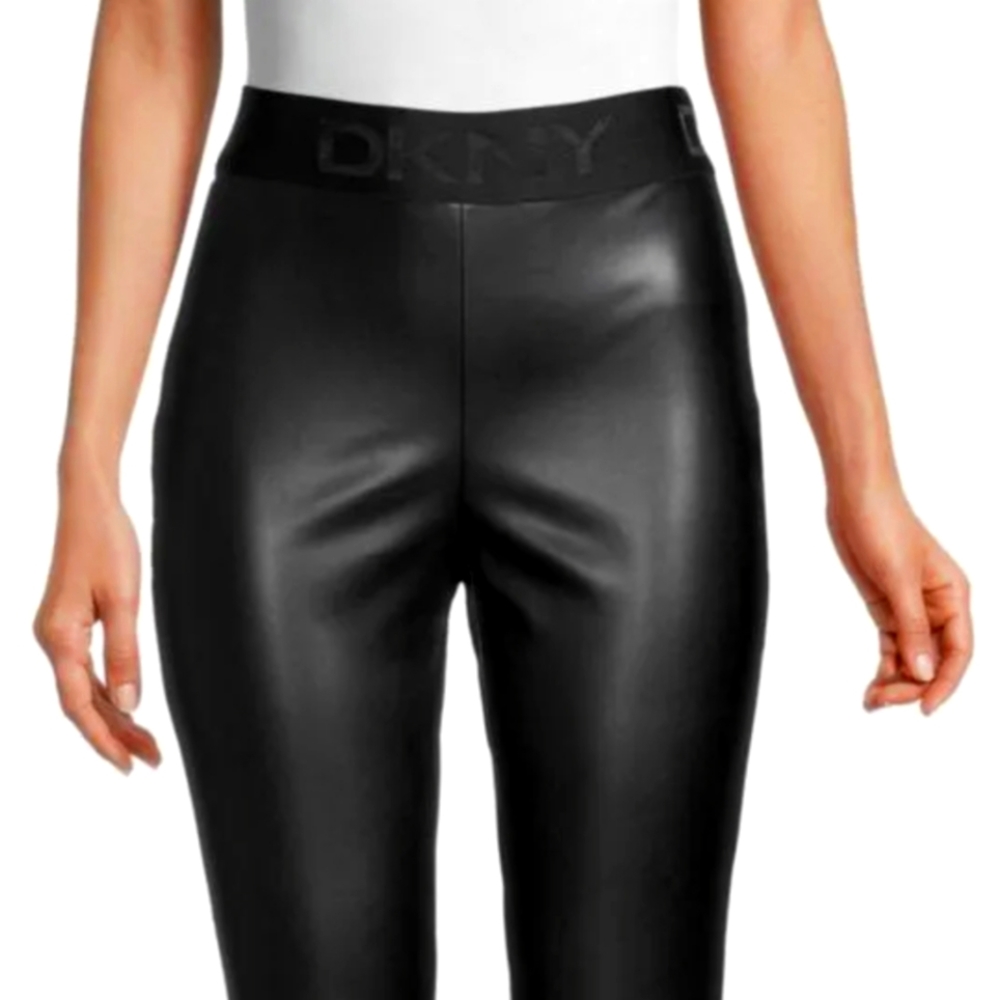 DKNY Logo Faux Leather Leggings
